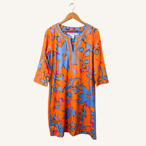 Gretchen Scott Jersey Split Neck Dress XL Full Bloom Colorful Preppy Resort NWOT